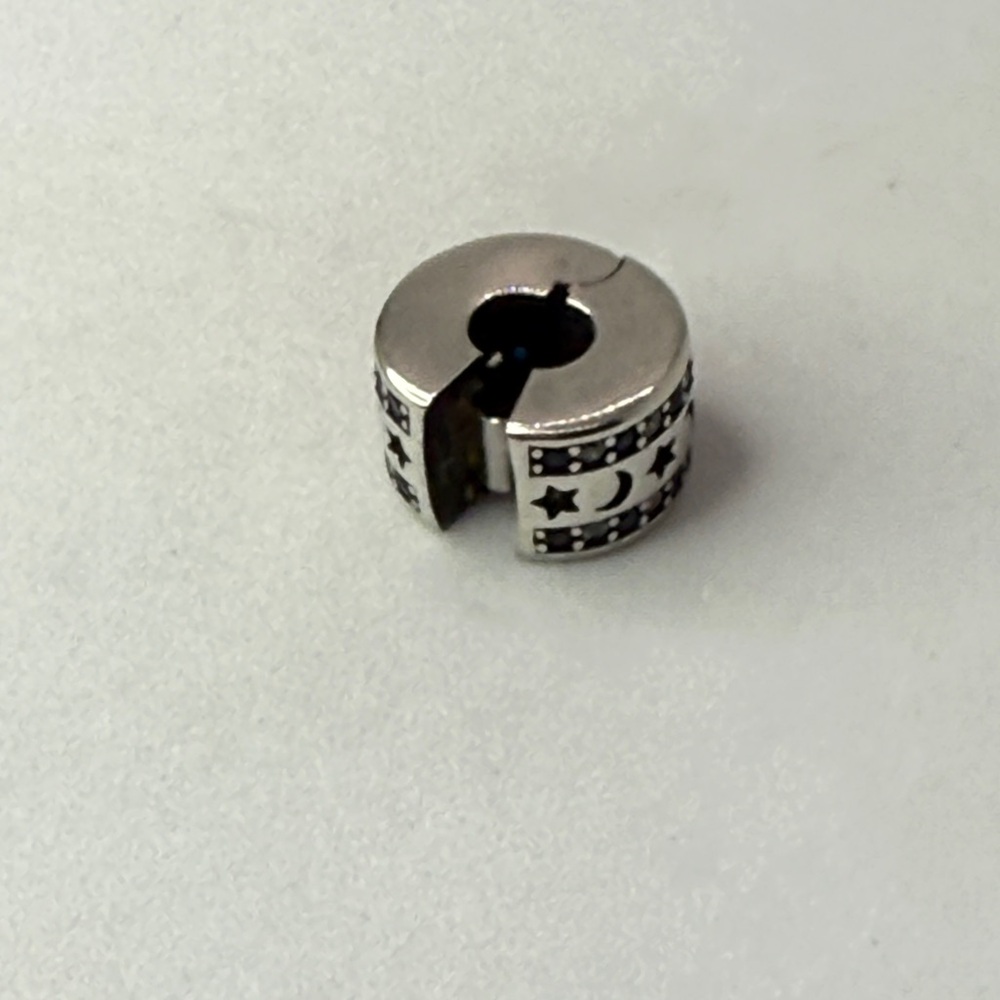 Silver Moon & Stars Clip Charm with Blue Accents